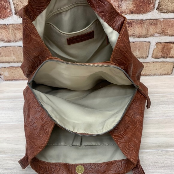 VTG American Leather Co Tote Bag Embossed Floral Brown Leather Shoulder Bag - Picture 13 of 13